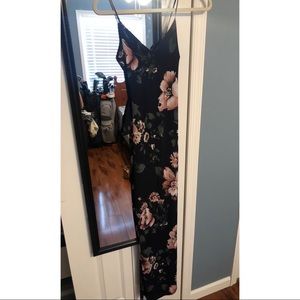 Floral fitted open back floor length dress